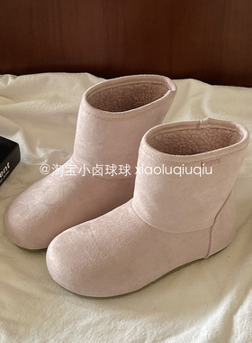小卤球球加绒雪地靴女超好看冬鞋2025新款复古保暖短靴二棉鞋百搭