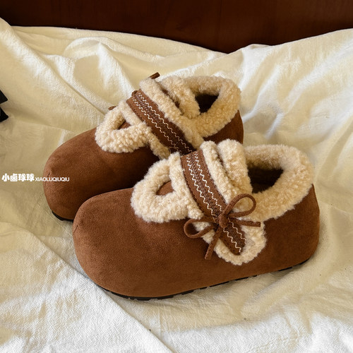 复古蝴蝶结加绒厚底雪地靴女款
