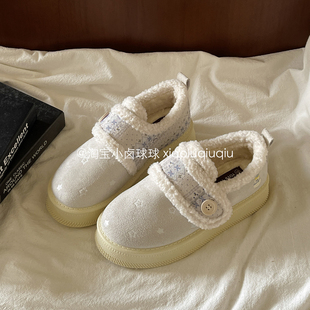 小卤球球勃肯鞋女鞋冬加绒板鞋一脚蹬二棉鞋冬季小白鞋2025新款