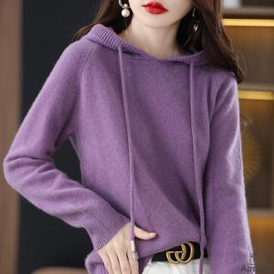 连帽卫衣羊毛针织衫帽衫女针织外套Women sweater knitted jacket