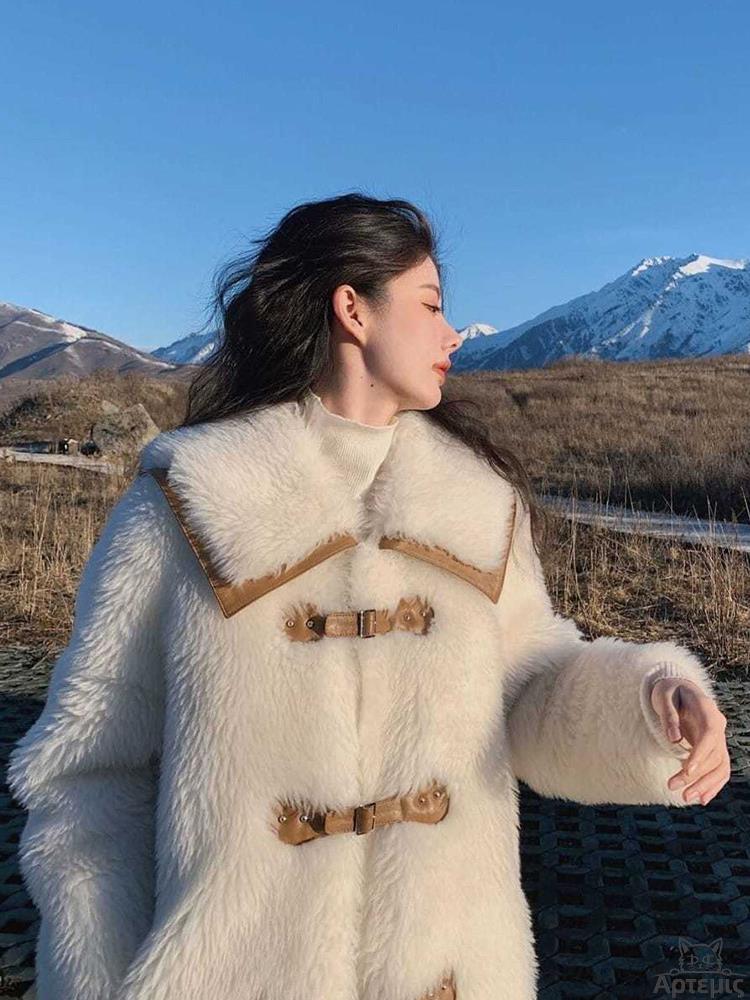 羊羔毛外套女厚皮毛一体仿皮草中长款大衣Women sexy fur jacket