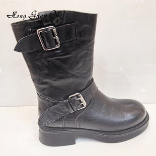 红冠雀女鞋2025冬季新款时尚百搭女中靴粗跟时装靴柔软女棉鞋5610