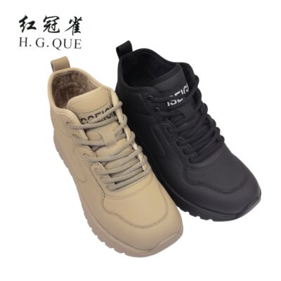 红冠雀女鞋2025春季新款时尚休闲百搭厚底加绒女板鞋女单鞋6795