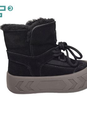 F3女鞋2024冬款系带厚底加绒保暖休闲高帮雪地靴短筒女棉鞋47759