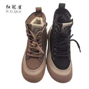 红冠雀女鞋2024冬季新款时尚百搭舒适软底软面短靴女棉鞋9725-78