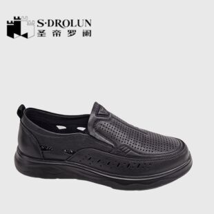 圣帝罗阑男鞋2025夏季新款时尚百搭休闲皮鞋男单鞋男打眼209273-1