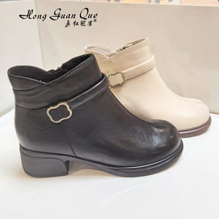 红冠雀女鞋2025冬季新款时尚百搭女靴厚底休闲短筒女棉鞋666-56