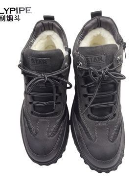 宾利烟斗男鞋2024冬季新款皮毛一体舒适百搭高帮休闲男棉鞋85019