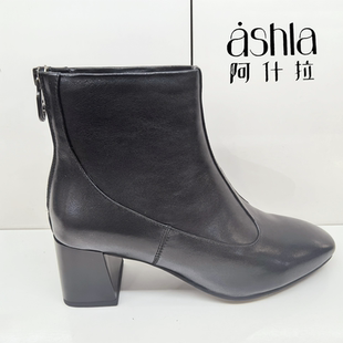 阿什拉女鞋2025冬季新款时尚百搭女棉鞋休闲女矮靴时装靴53832-1