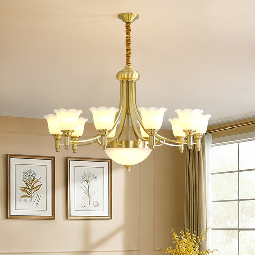 美式复古客厅吊灯乡村简约大气黑色铁艺简美风格餐厅卧室全铜灯具