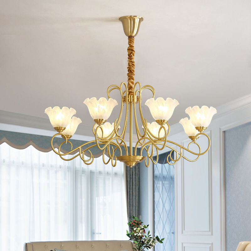 美式乡村复古客厅灯具欧式现代简约玻璃书房餐厅大气别墅全铜吊灯