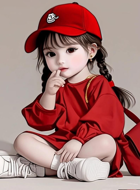 可爱女童萌宝图片儿童房间贴墙防水自粘贴纸贴画装饰画红色卫衣