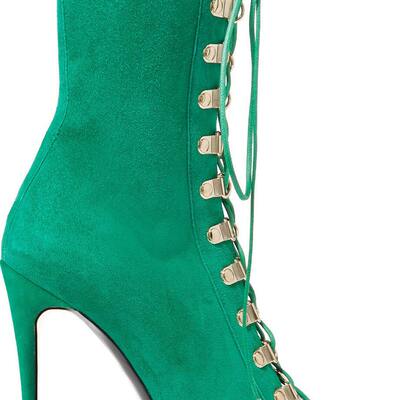 欧美女士棕色黑色绿色米色系带开口细高跟踝靴外贸大码eBay速卖通