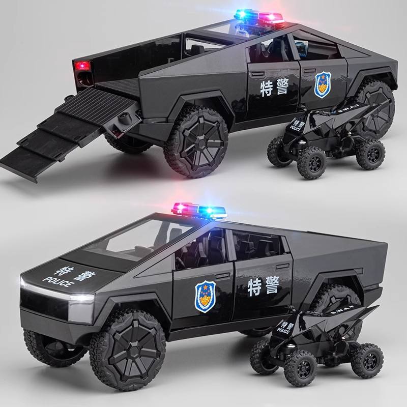 大号合金特斯皮卡警车拉男孩公安110越野车模型小汽车玩具车车致