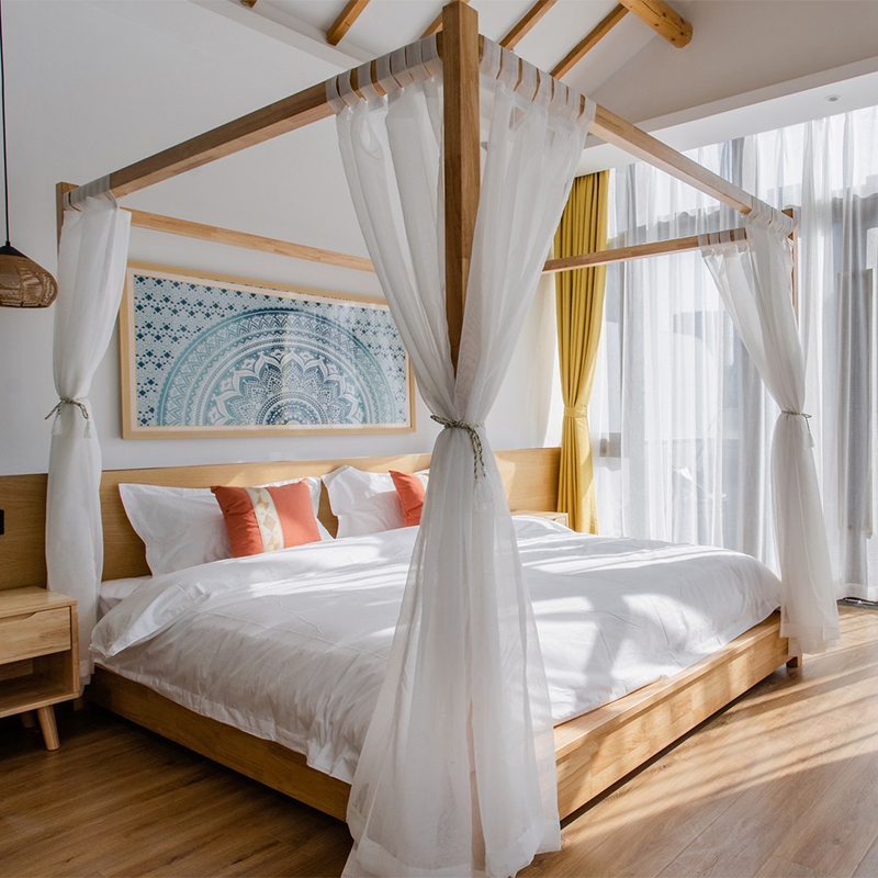 東南亞風四柱架子床紗簾防風床幔