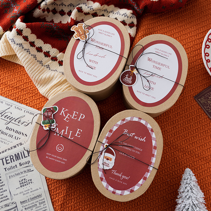 圣诞节小红书硬礼品盒椭圆牛皮纸