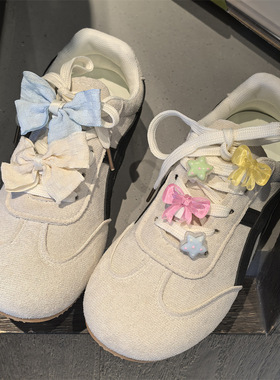 韩国清新蝴蝶结鞋带扣鞋花高级感奶蓝色木耳边闪粉女童公主鞋装饰