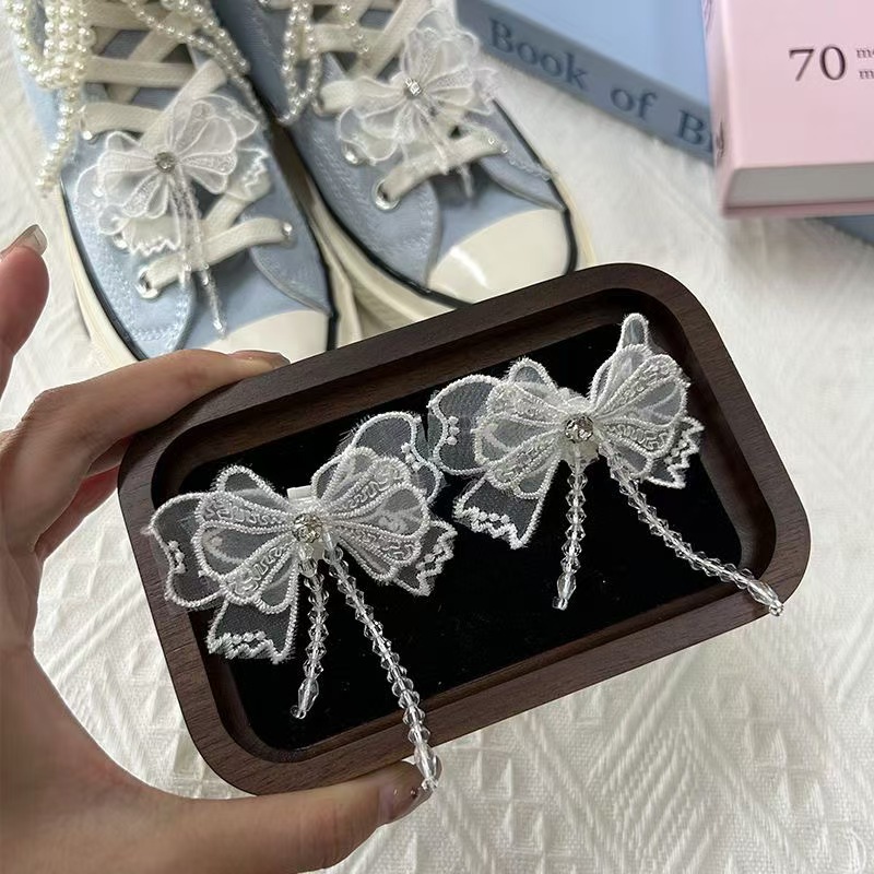 珍珠蝴蝶结珍珠鞋带鞋花装饰鞋扣