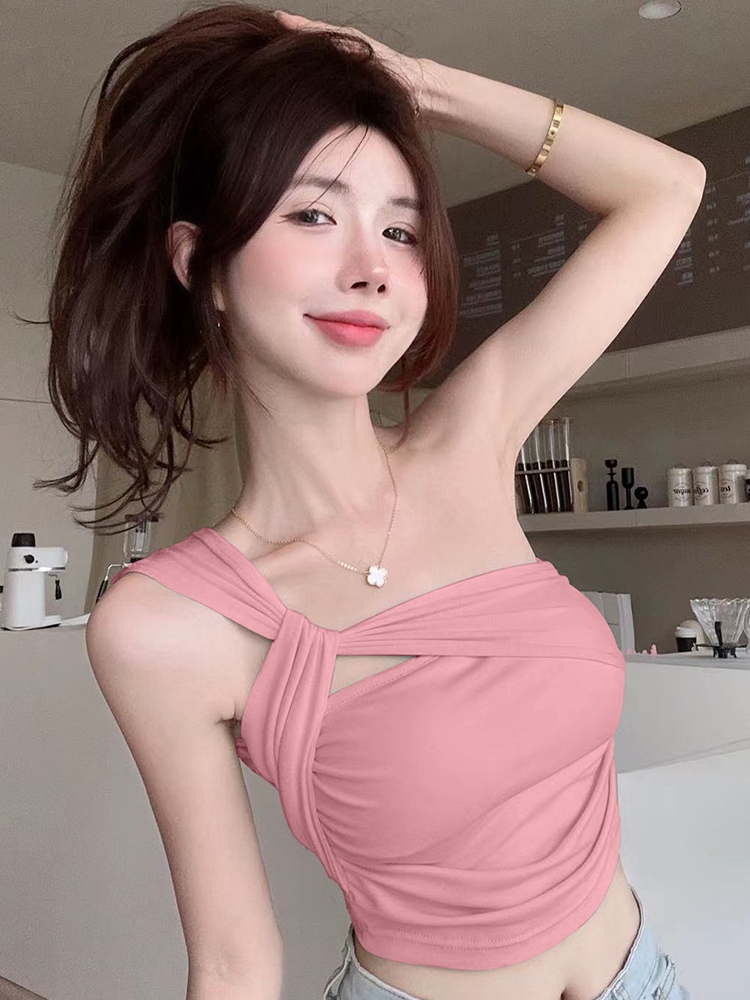 2024夏季新款无袖修身显瘦抹胸单肩吊带小背心女辣妹内搭短款上衣