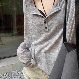 休闲罩衫 薄款 防晒衣宽松显瘦打底上衣女潮 T恤夏季 慵懒风纯欲长袖