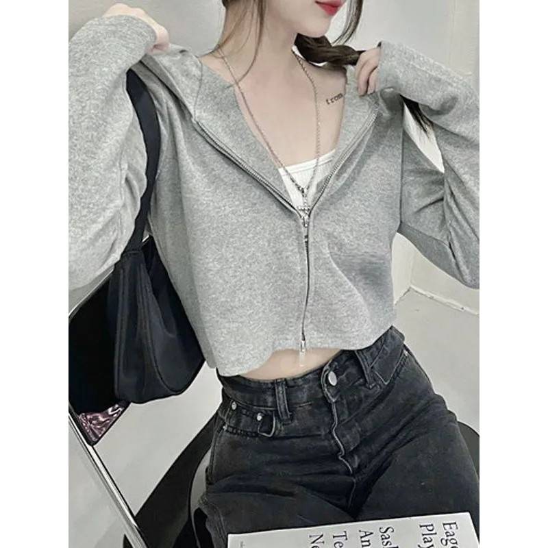 小众纯色百搭连帽卫衣女