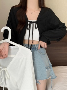 复古冰丝防晒开衫 短款 上衣女夏薄款 披肩罩衫 宽松外套 外搭长袖 法式