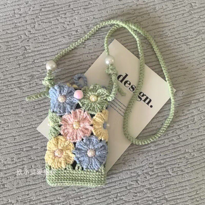 成品 纯手工钩织手机包 空心棉繁花手机斜跨包 新百搭花朵网红包