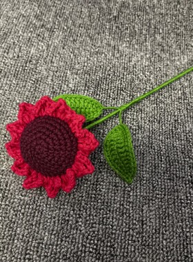 DIY手工编织花朵 钩针钩织永生花 2024春节喜庆红色向日葵 太阳花