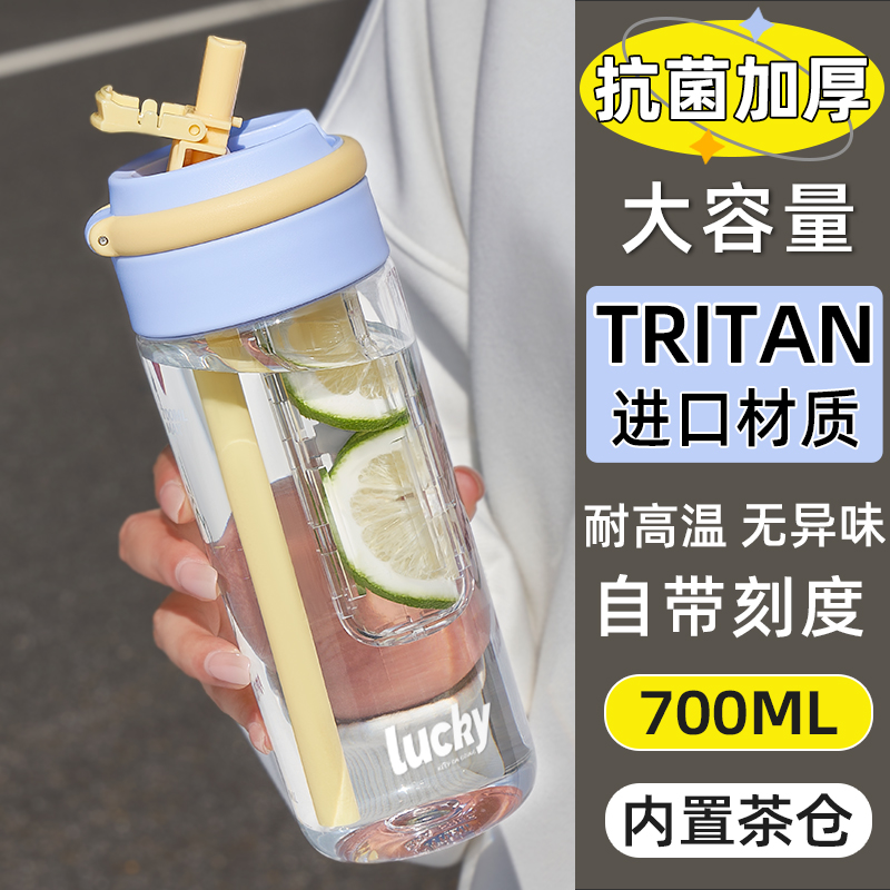 tritan水杯2024新款女夏天季大容量塑料学生杯子便携耐高温吸管杯