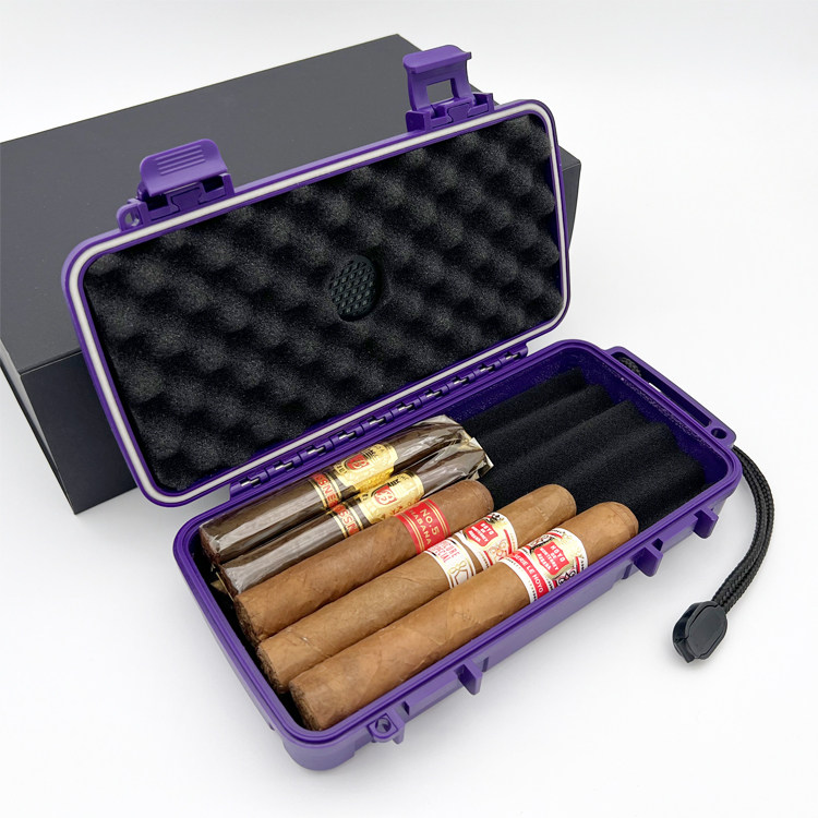 雪茄便携盒防水保湿密封户外彩色ABS塑料轻便旅行防震紫橙色烟盒
