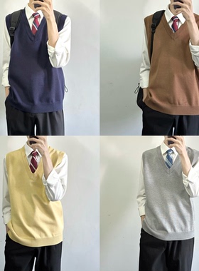 【刺篇】dk制服正版马甲基础款针织V领套头背心学院风毛衣男坎肩