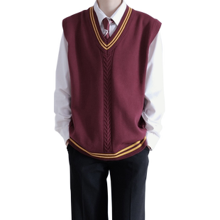 【刺篇】原创JKDK制服正版学院风深洋红色背心男女针织毛衣马甲