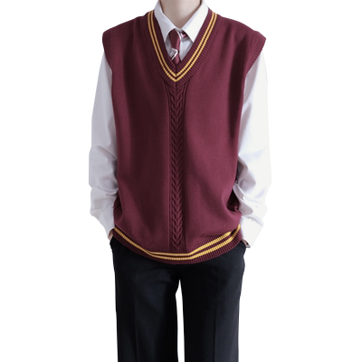 DK制服学院风红色针织毛衣马甲男