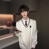 dk制服原创刺绣针织马甲背心学院风校服学生V领毛衣坎肩 刺篇