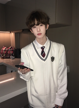 【刺篇】dk制服原创刺绣针织马甲背心学院风校服学生V领毛衣坎肩