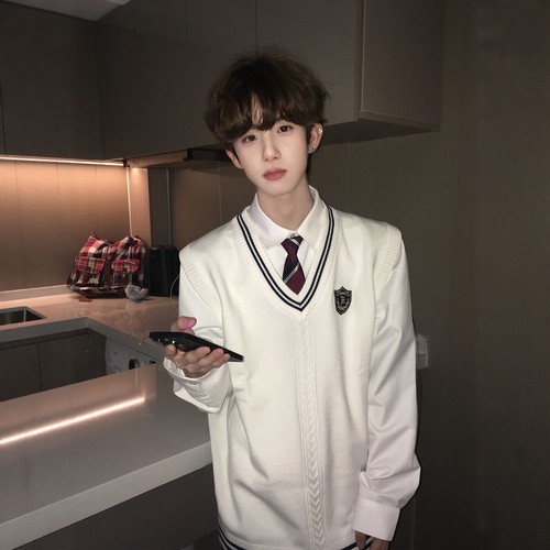 【刺篇】dk制服原创刺绣针织马甲背心学院风校服学生V领毛衣坎肩