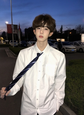 【刺篇】dk制服日系基础款纯色男长袖衬衫黑白学院风上衣学生衬衣