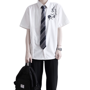 【刺篇原创】 弋华川DK制服正版男款短袖国风深蓝刺绣白衬衫夏