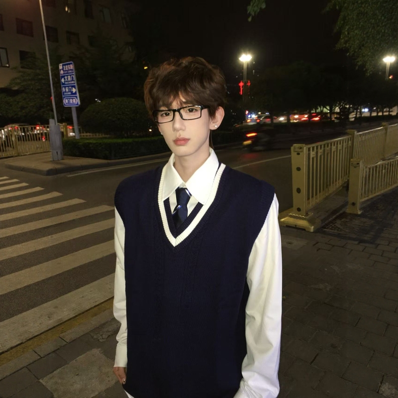 【刺篇】dk制服学院风针织马甲背心校供感学生V领毛衣坎肩秋冬男