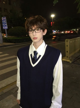 【刺篇】dk制服学院风针织马甲背心校供感学生V领毛衣坎肩秋冬男