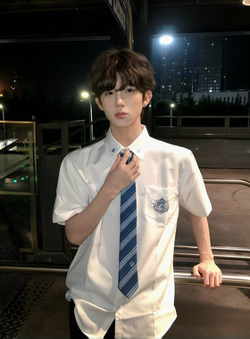 【刺篇】 原创日系DK制服短袖衬衫刺绣休闲男款白色黑色衬衣夏季