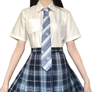 刺篇原创 jk制服日系角襟丸襟短袖衬衫基础款黑白尖领圆领衬衫女
