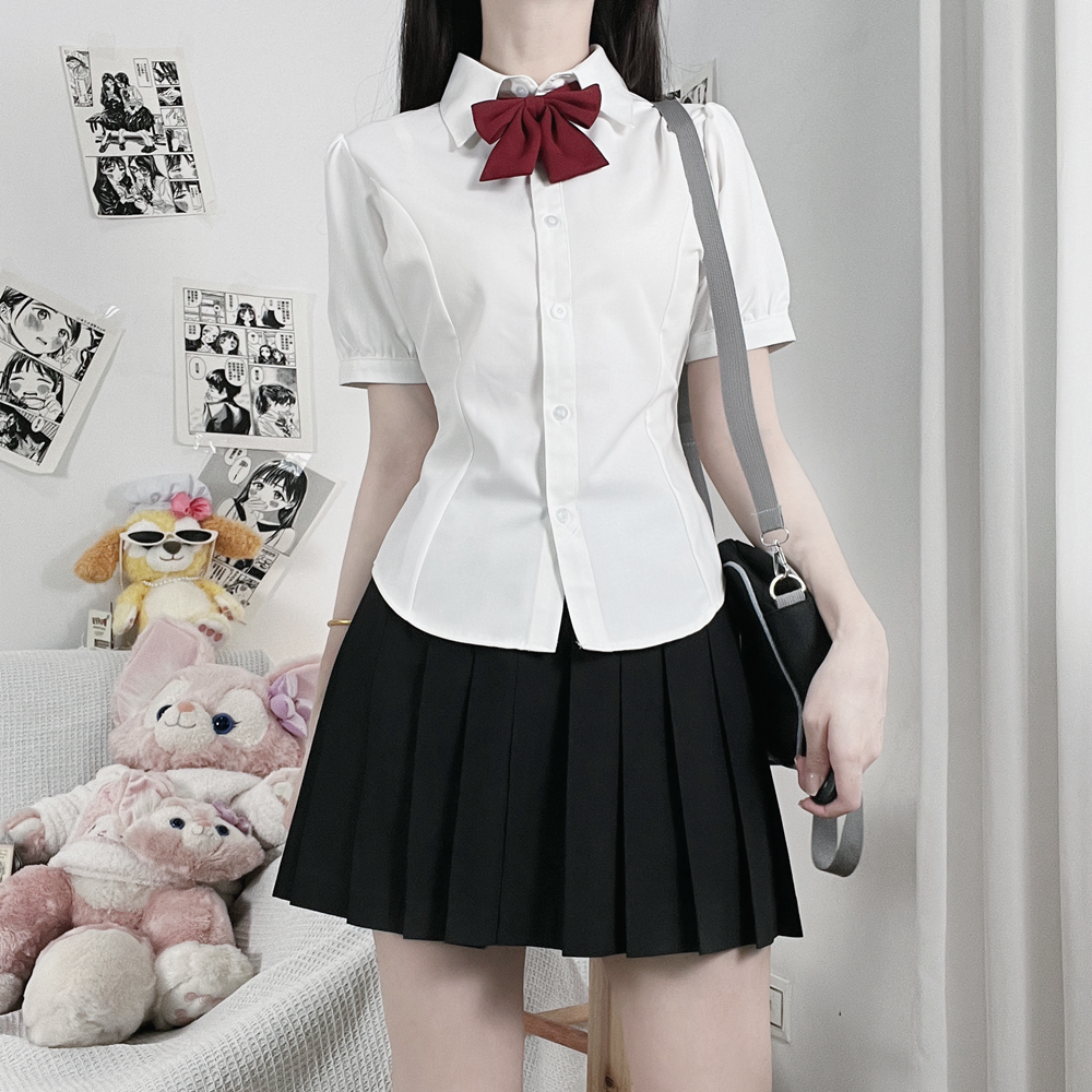 JK学院风收腰短袖衬衫小众上衣女