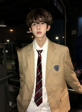 【刺篇】dk制服校供感上衣西装驼色蓝色男休闲外套学生西服套装