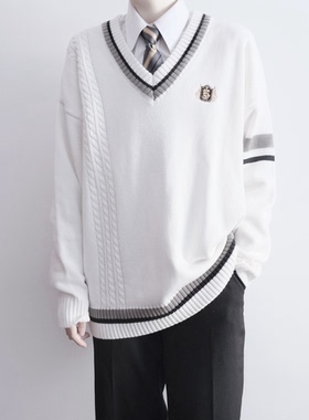 【刺篇】佐川中原创JK/DK日系慵懒复古针织毛衣外套v领白色男女秋