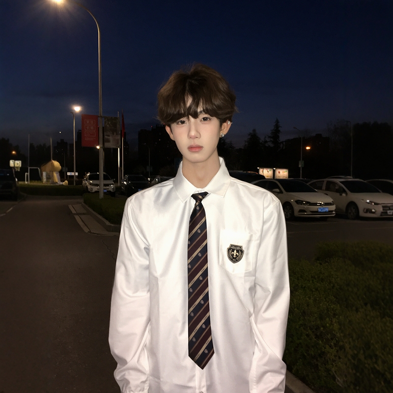 【刺篇】原创DK制服学院刺绣长袖白色黑色衬衫休闲衬衣上衣男秋季