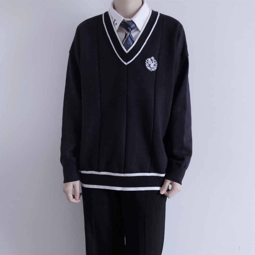 刺篇学院DK制服V领套头针织毛衣