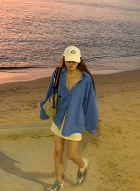 dearest baby酱愉悦宝藏蓝简约翻领贴布小标衬衫