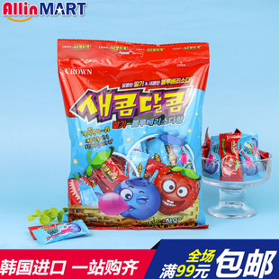韩国进口零食品CROWN可瑞安可来运草莓蓝莓葡萄桃子酸甜软糖200g