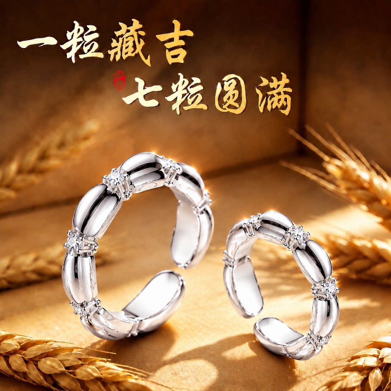 七粒米戒指999纯银招财银饰品八方来财开口指环偏财聚财旺财戒子图片